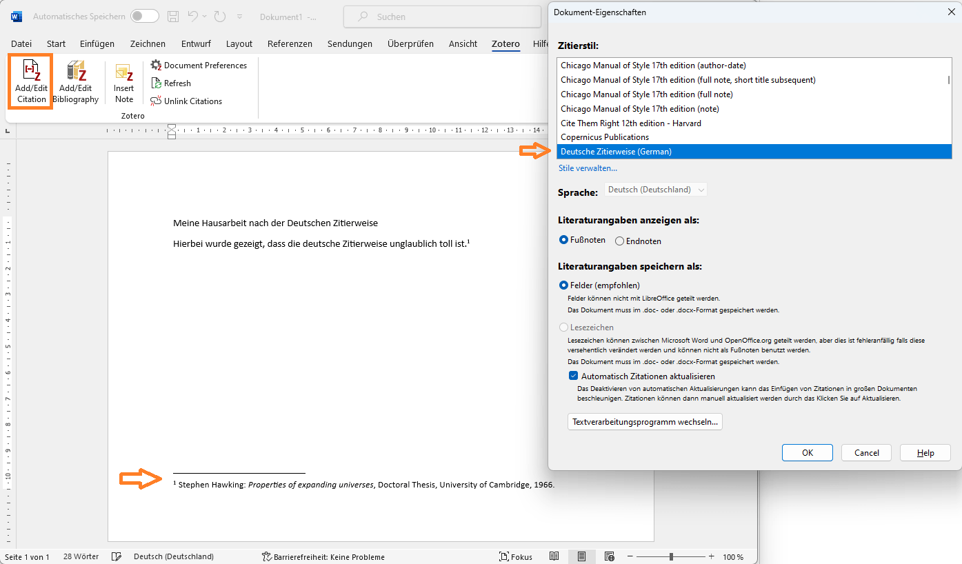 korrekt mit CSL und Zotero nach der deutschen Zitierweise zitieren