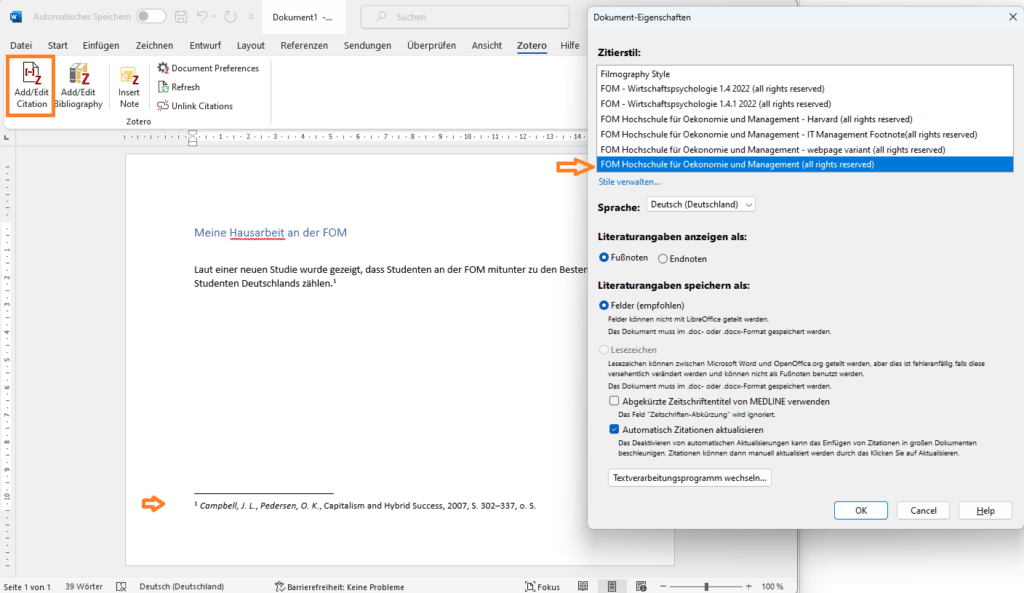 An der FOM korrekt mit CSL und Zotero zitieren