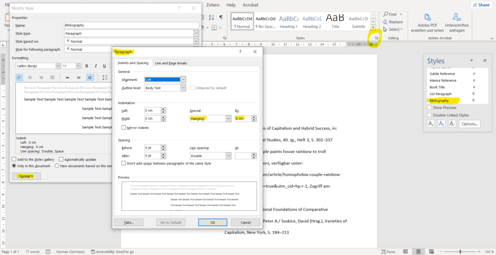 Blocksatz in Word einstellen - Richtige Bibliografie