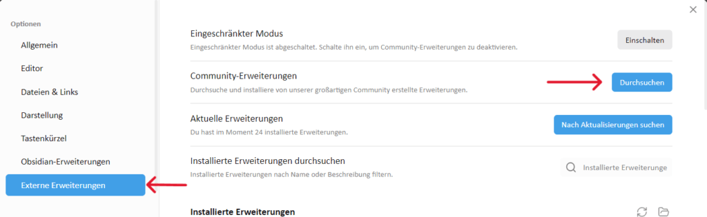 The Obsidian plugin settings