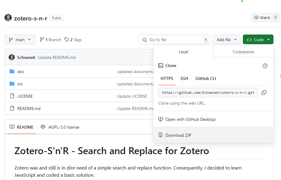 Zotero - Search and Replace - Script runterladen