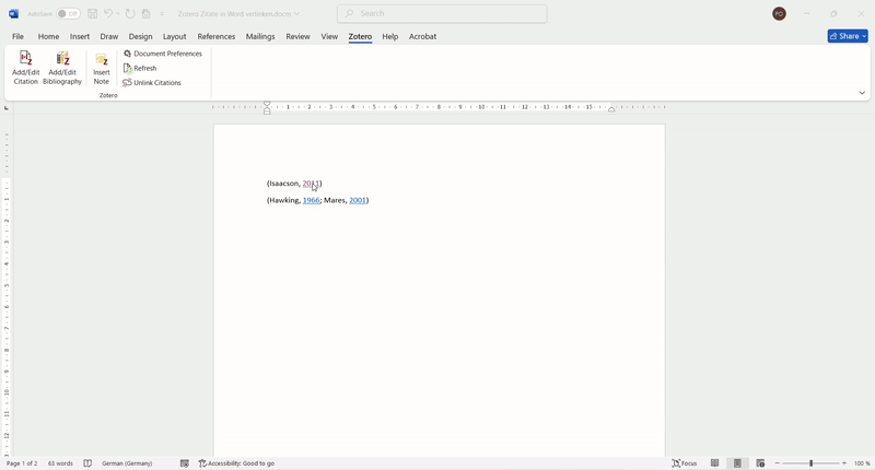 Step3 - Zotero citations has succesfully linked bibliography