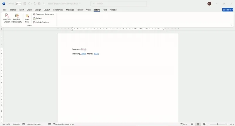 Step3 - Zotero citations has succesfully linked bibliography