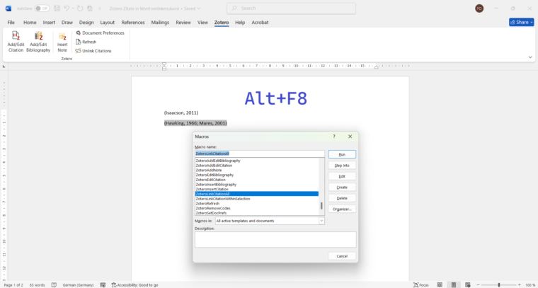 Step 2 - Running the zoteroLinkCitationAll script