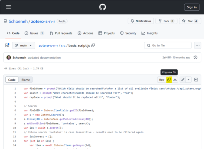 Zotero - Search and Replace - Script direkt kopieren