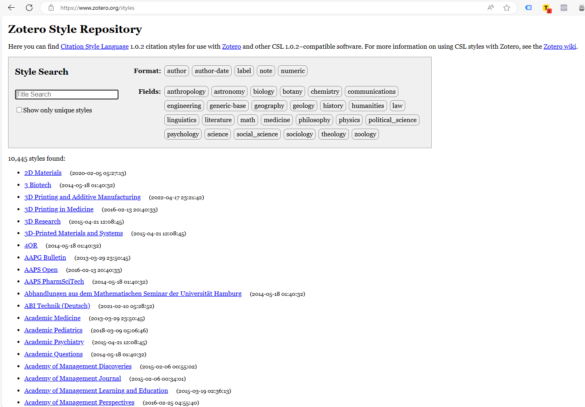 zotero style repository.