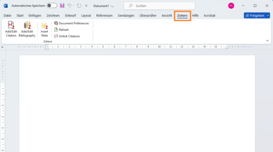 Zotero Erweiterung in Word